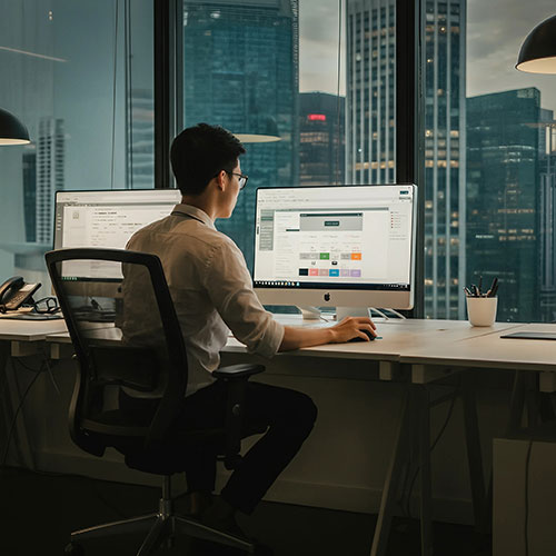 wordpress developer in singapore building a website at the office